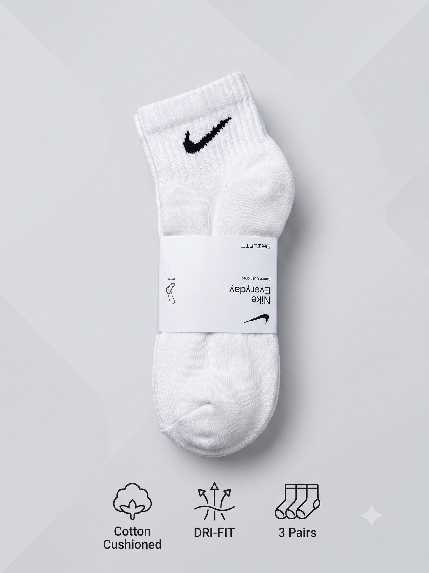 Nike Dri-FIT Low-Cut Ankle Fit Socks – Pack of 3 (Export Overstock)
