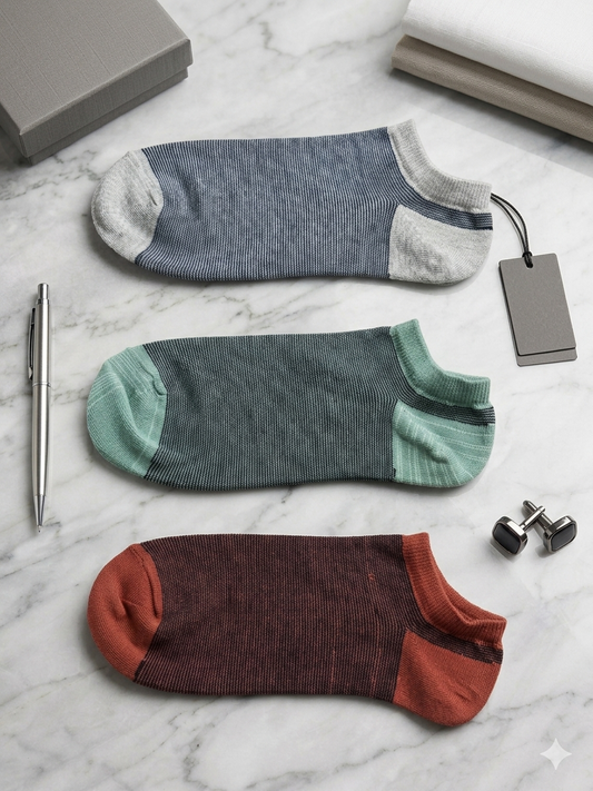 BOSS Pack of 3 Premium Ankle Cotton Socks (Grey, Orange and Green)