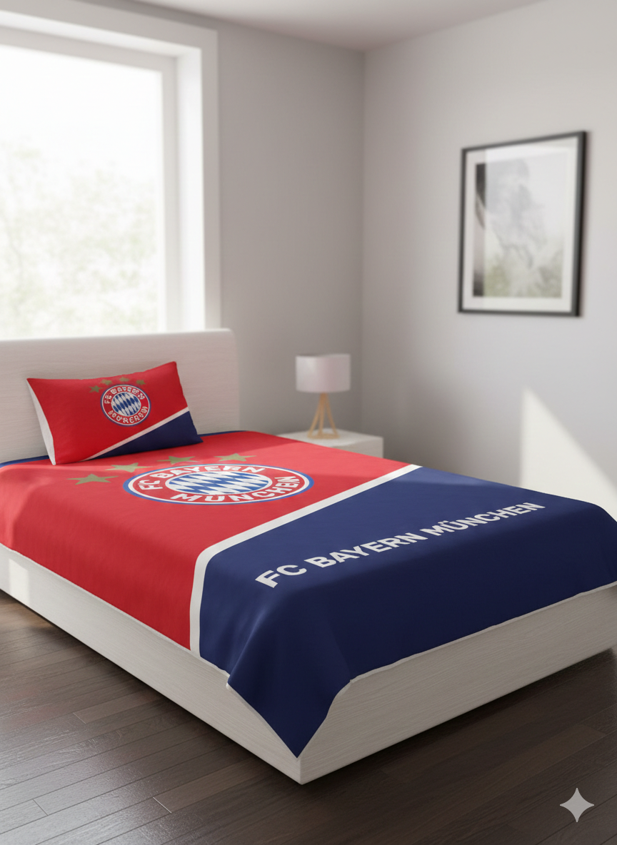 FC Bayern Munich™ Luxury Single Bedsheet – Red & White Champions Edition
