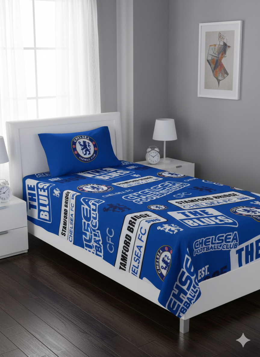 Chelsea FC™ Luxury Blue & White Single Bedsheet – Stamford Bridge Edition