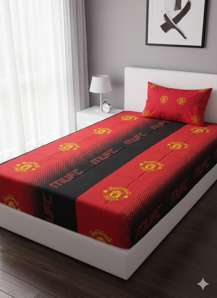 Manchester United™ Luxury Red & Black Single Bedsheet – Red Devils Edition