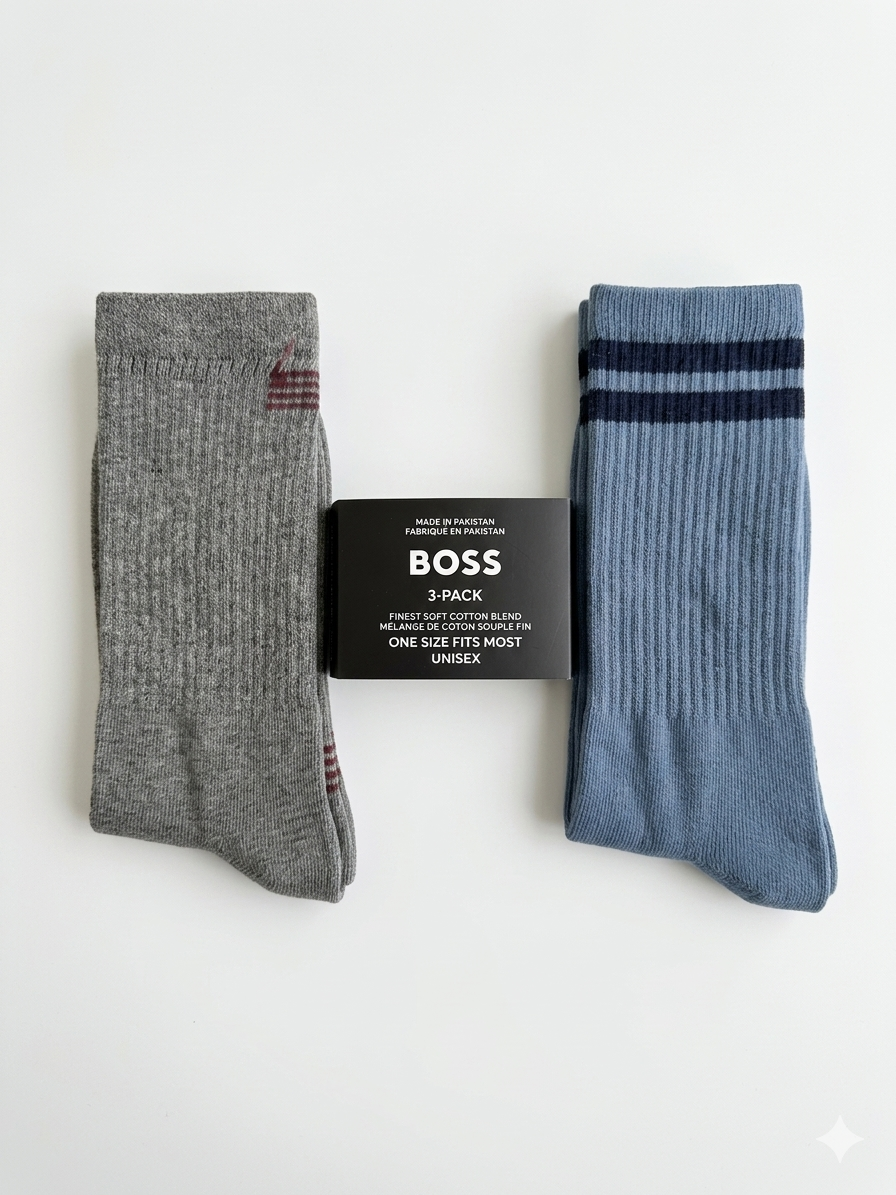 Boss Quarter Socks Pack of 3 (Blue, Grey and Black)