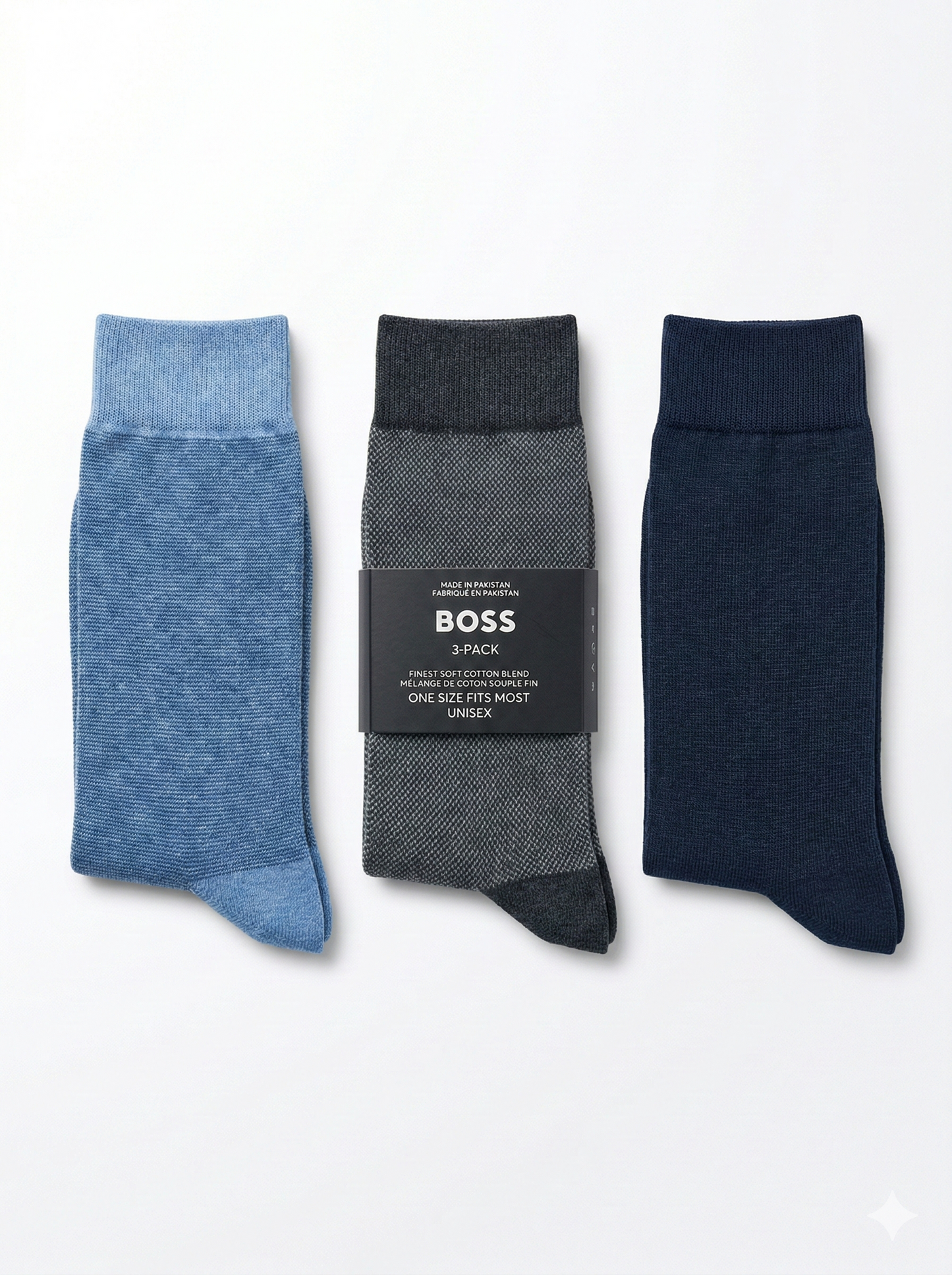BOSS Pack of 3 Premium Cotton Socks (Blue, Brown and Black)