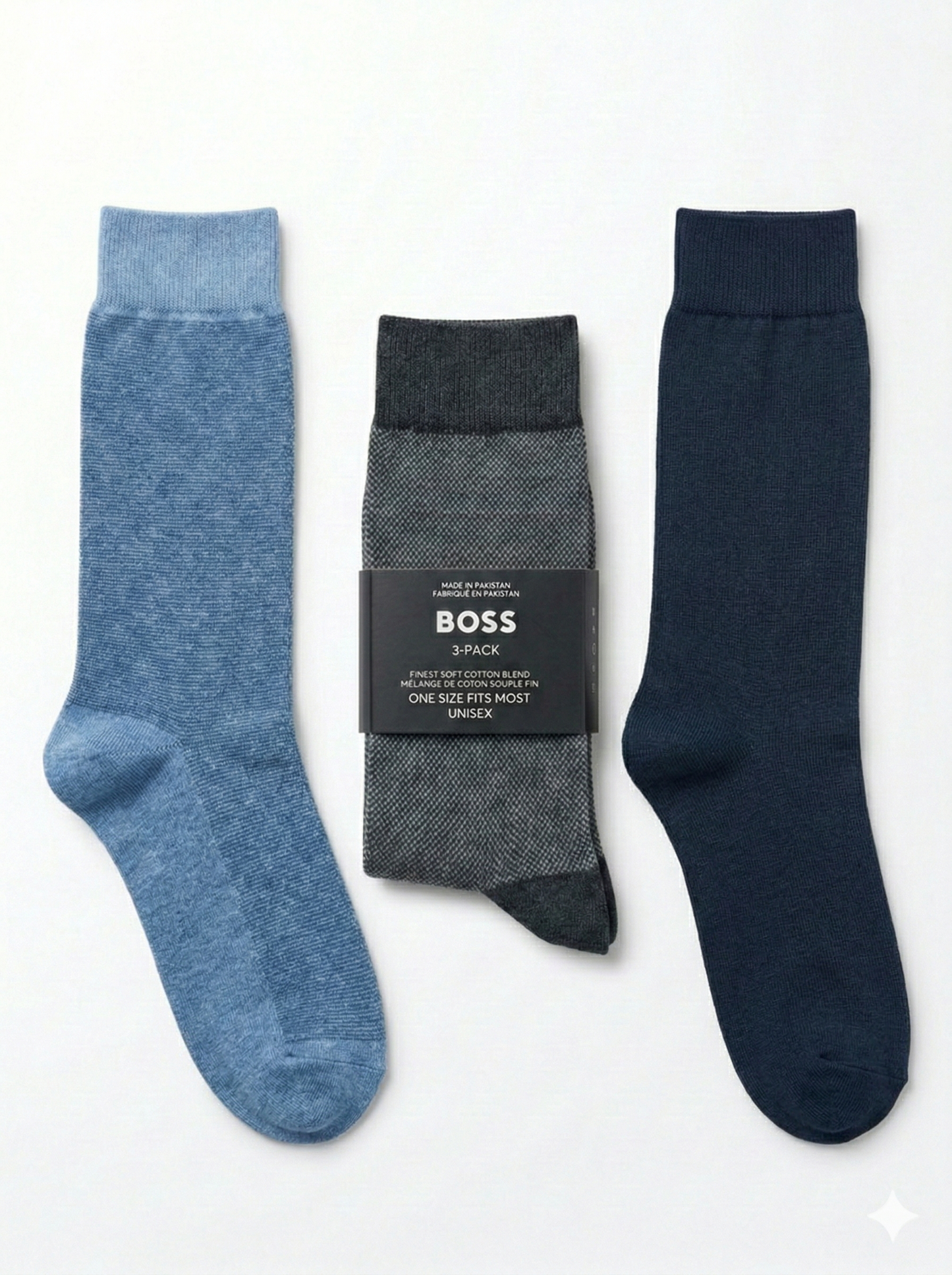 BOSS Pack of 3 Premium Cotton Socks (Blue, Black and Green)