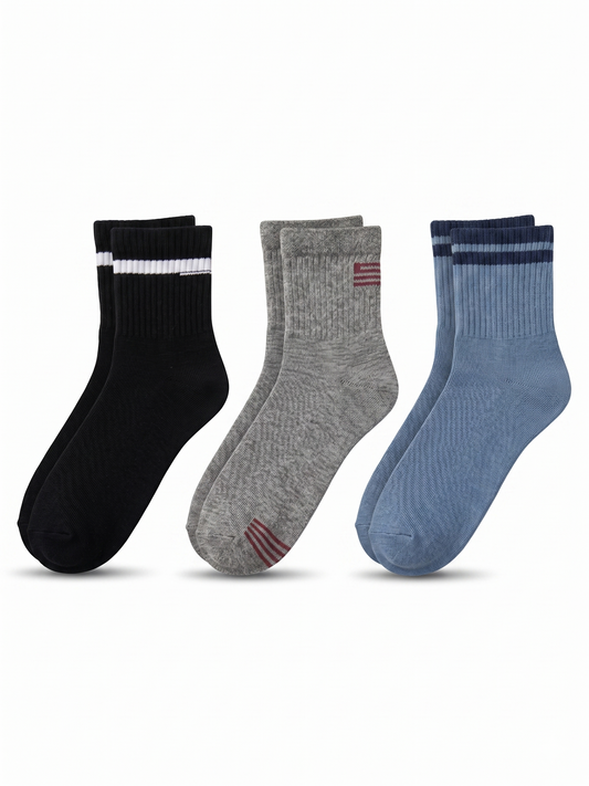Boss Quarter Socks Pack of 3 (Blue, Grey and Black)