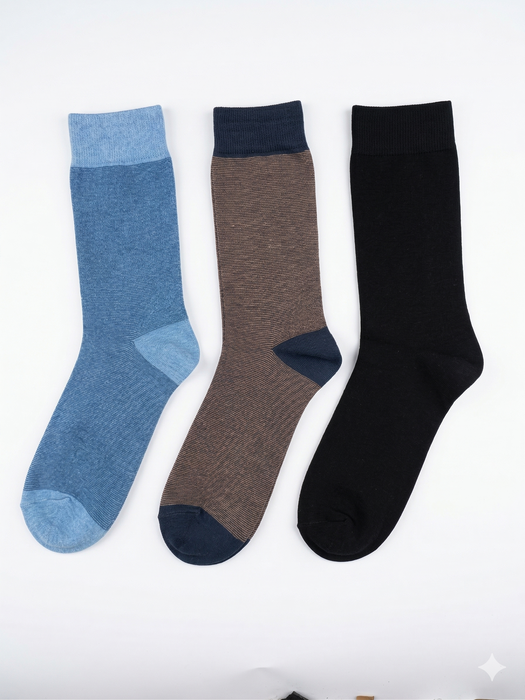 BOSS Pack of 3 Premium Cotton Socks (Blue, Brown and Black)