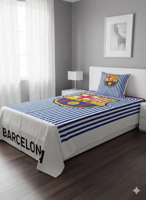 FC Barcelona™ Luxury Blue & White Line Single Bedsheet – Blaugrana Elegance Edition