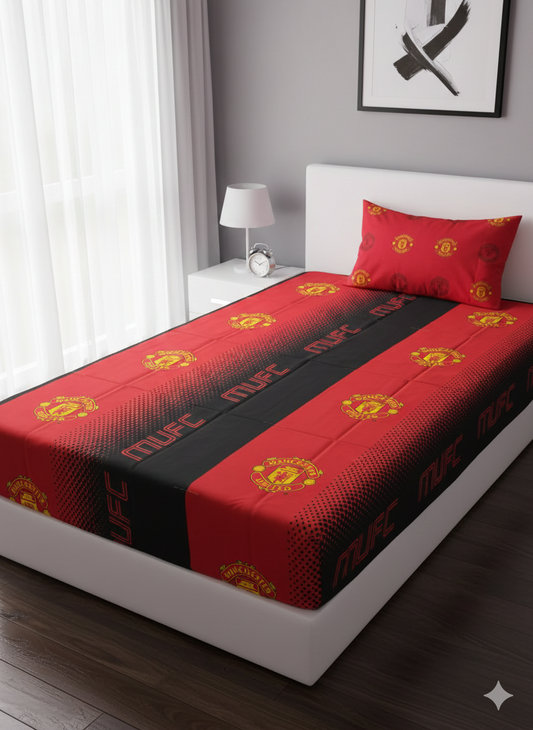 Manchester United™ Luxury Red & Black Single Bedsheet – Red Devils Edition