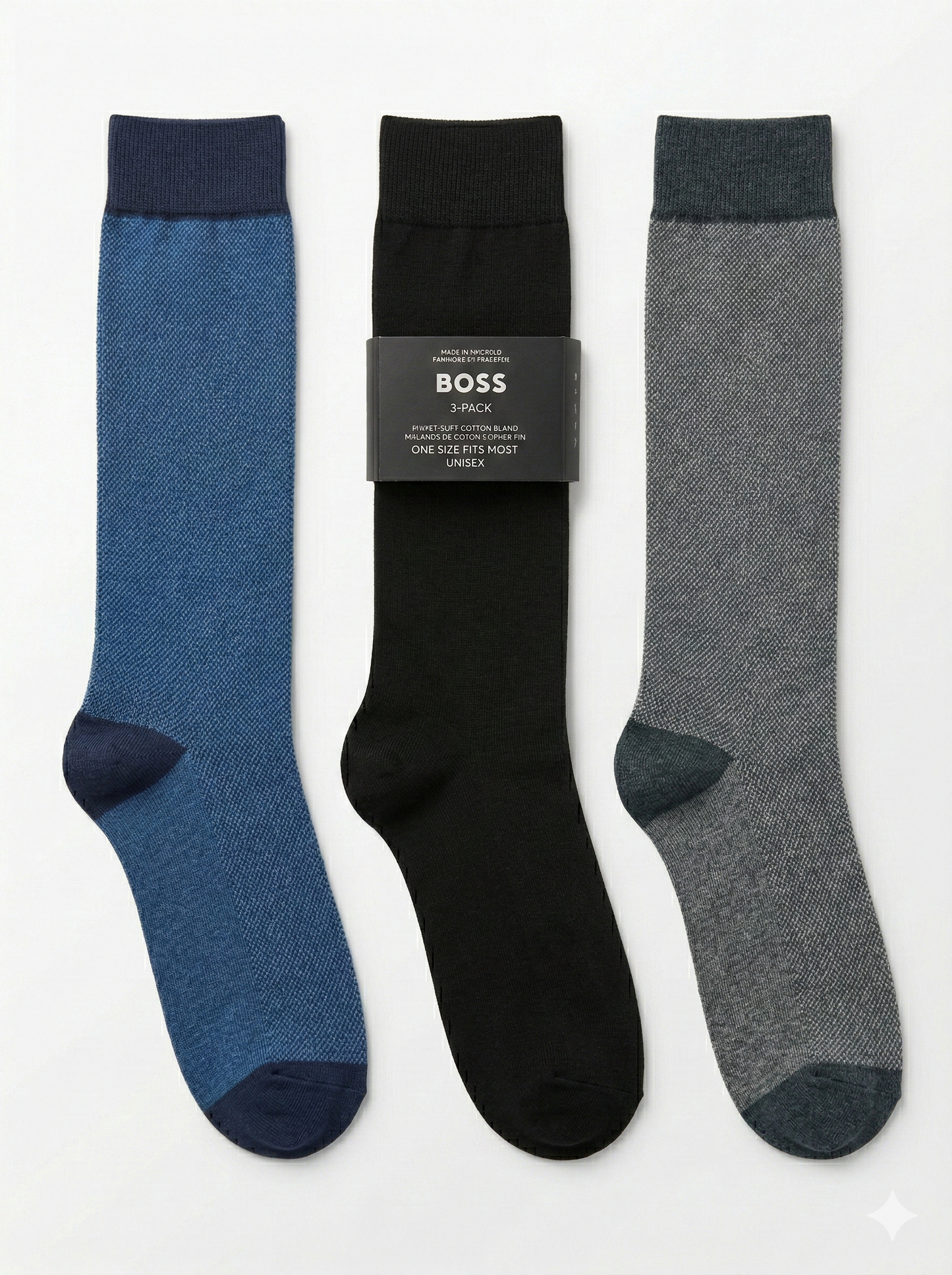 BOSS Pack of 3 Premium Cotton Socks (Blue, Black and Grey)